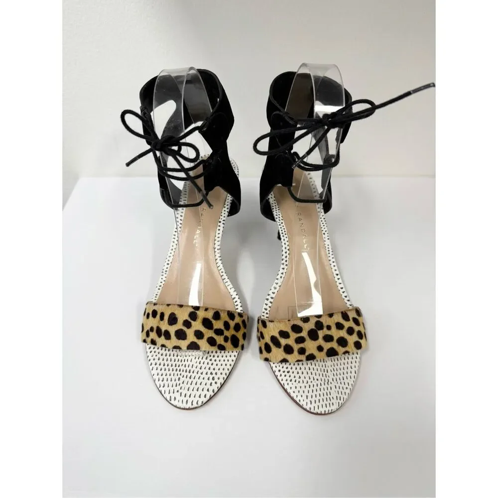 Loeffler Randall Ambrose Calf Hair Sandal Spotted Leopard Print Lace Up Size 6